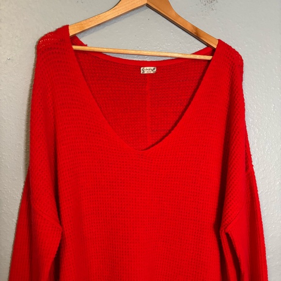 Free People All Mine‎ Oversized V Neck Knit Sweater Red Size XS Boho Fall - Picture 5 of 11